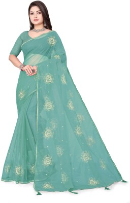 shlokenja Embroidered Bollywood Net Saree(Light Green)