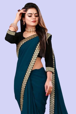 OKTAT Solid/Plain Bollywood Georgette Saree(Dark Blue)
