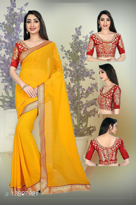 KEYU FASHION Self Design Bollywood Chiffon Saree(Yellow)