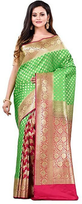 Dulhan Collection Woven Banarasi Jacquard Saree(Green, Pink)