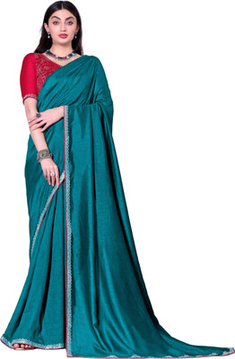 radhe creation Self Design Bollywood Silk Blend Saree(Green)