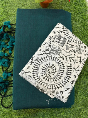 SMRITI HANDLOOM Printed Kalamkari Handloom Pure Cotton Saree(Dark Green)
