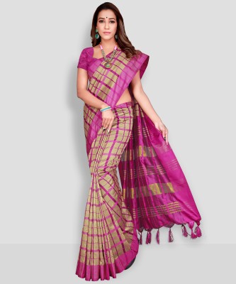 Shaibo saree Checkered Daily Wear Cotton Silk Saree(Magenta)