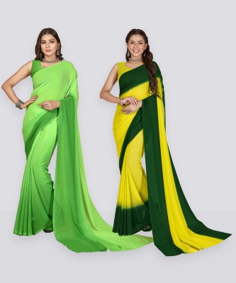 Anand Sarees Color Block, Ombre Bollywood Georgette Saree(Pack of 2, Dark Green, Green, Light Green)