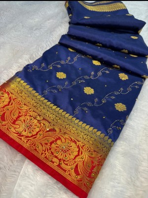 Banaras silk palace Woven Banarasi Silk Blend Saree(Dark Blue)