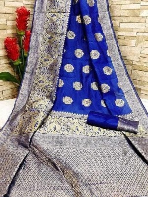 Hinayat Fashion Ombre, Woven, Embellished Banarasi Jacquard, Cotton Silk Saree(Light Blue)