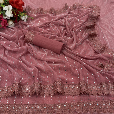 Karyavar Floral Print Bollywood Lycra Blend Saree(Pink)