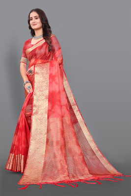 Aarunika IC Woven Bollywood Organza Saree(Red)