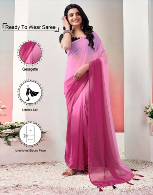 Samah Solid/Plain, Ombre, Embellished Bollywood Georgette, Chiffon Saree(Pink)