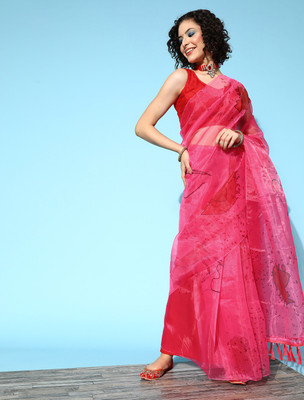 Divastri Solid/Plain Bollywood Organza Saree(Pink)