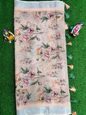 J6 Designers Floral Print, Woven Bollywood Linen Saree(Multicolor)