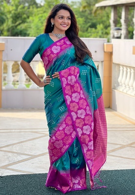 Nayanthara Trends Woven Banarasi Silk Blend Saree(Blue)