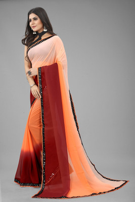 SNIXTY Dyed Daily Wear Georgette Saree(Orange)