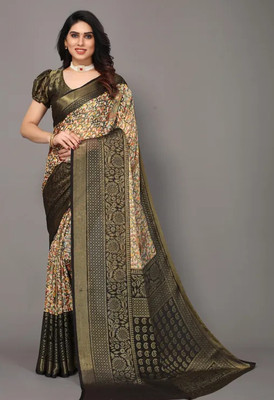 Shrimorifashion Printed Bollywood Silk Blend Saree(Black)