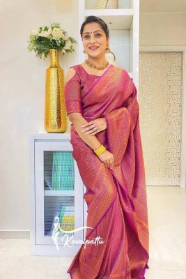 Sanjana Silks Printed Kanjivaram Art Silk, Pure Silk Saree(Purple, Pink)