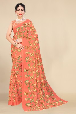 KISSAH Printed Bollywood Georgette Saree(Orange)