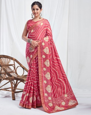 SIRIL Geometric Print, Embellished, Printed Daily Wear Silk Blend Saree(Pink, Cream, Yellow)