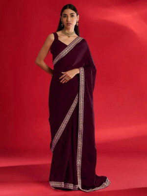 Panchvati NX Solid/Plain Bollywood Satin Saree(Purple)