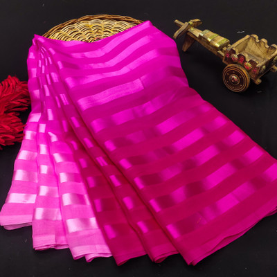 Anand Sarees Ombre, Striped, Self Design Bollywood Satin Saree(Pink)