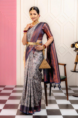 SHREE KSHETRAPAL CREATION Self Design Banarasi Pure Silk Saree(Light Blue)