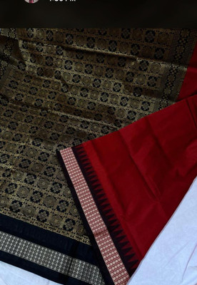 KGN FASHION Temple Border Banarasi Art Silk Saree(Red)