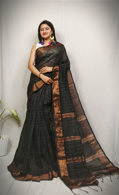 Ganesh plastic and industry Self Design Handloom Pure Cotton Saree(Black)