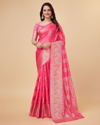 Pervas Woven, Embroidered Kanjivaram Organza, Cotton Silk Saree(Pink)
