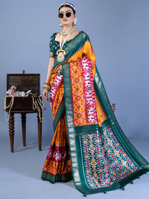 ANOUK Printed Pochampally Silk Blend Saree(Yellow)