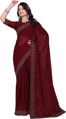 sadika Embellished, Solid/Plain Bollywood Georgette, Chiffon Saree(Maroon)