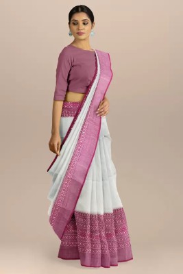 nebadita Woven Tant Pure Cotton Saree(White, Pink)