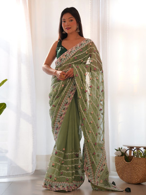 Sareemall Embroidered Bollywood Net Saree(Light Green)