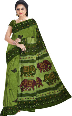 DORI DHAGA Printed Daily Wear Pure Cotton Saree(Green)