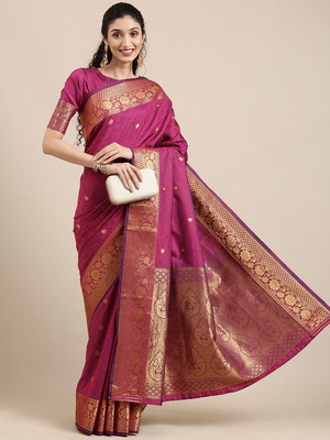 House of Pataudi Woven Banarasi Silk Blend Saree(Maroon)