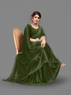 hutah Self Design, Woven Mysore Velvet Saree(Light Green)