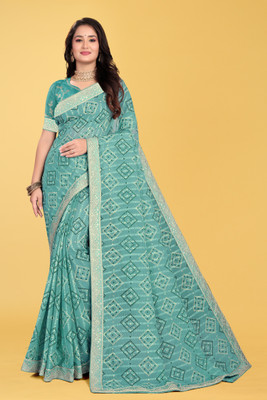 MAN PRIYA TRENDZ Embroidered Bandhani Art Silk Saree(Light Blue)