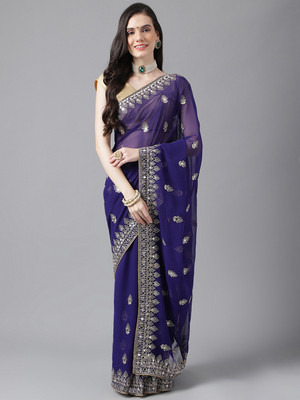 niseful Embroidered Bollywood Georgette Saree(Blue)