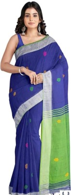 BRYNBRIT Printed Handloom Pure Cotton Saree(Blue)