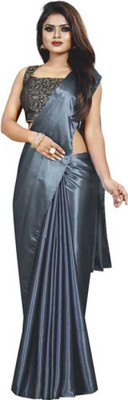 SHREEJI ENTERPRISE Solid/Plain Banarasi Satin Saree(Grey)