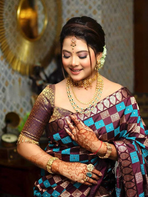 S P CREATION Woven Mekhela Chador Silk Blend Saree(Brown)