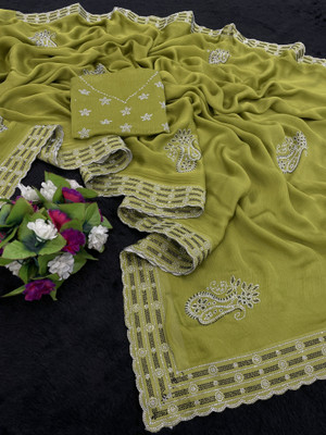 HouseOfCommon Embroidered Bollywood Pure Silk Saree(Light Green)