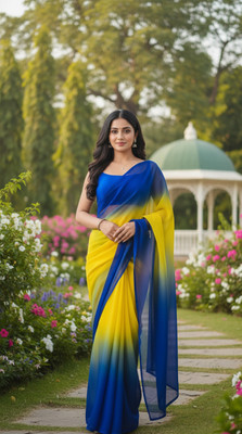 Shree Khodiyar Ombre Bollywood Georgette Saree(Blue, Yellow)