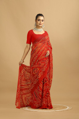 Damru trendz Printed Daily Wear Georgette Saree(Red)