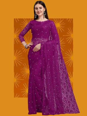 NORAFLEX Self Design Bollywood Net Saree(Purple)