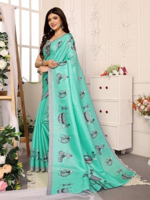 Elite Fashion Printed Daily Wear Cotton Silk Saree(Blue)