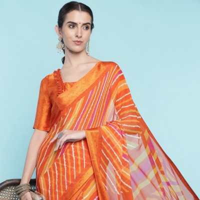 Tasrika Printed Bollywood Chiffon Saree(Orange)