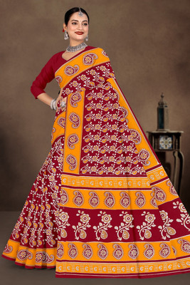 mahakali Printed Bandhani Pure Cotton Saree(Red)