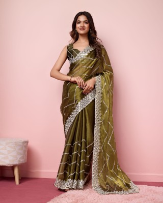 Tasrika Embroidered Bollywood Silk Blend Saree(Dark Green)