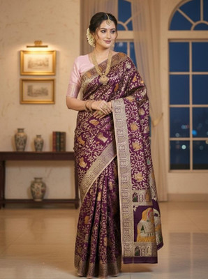 RIDDHI Embroidered Banarasi Pure Silk Saree(Purple)