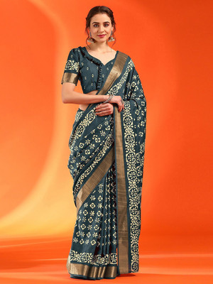 Anouk Rustic Printed Chinnalapattu Silk Blend Saree(Blue)