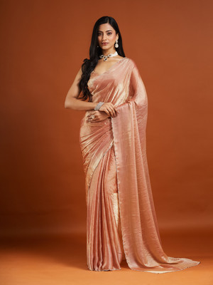 Nxika Self Design Bollywood Jimmy choo, Organza Saree(Orange)
